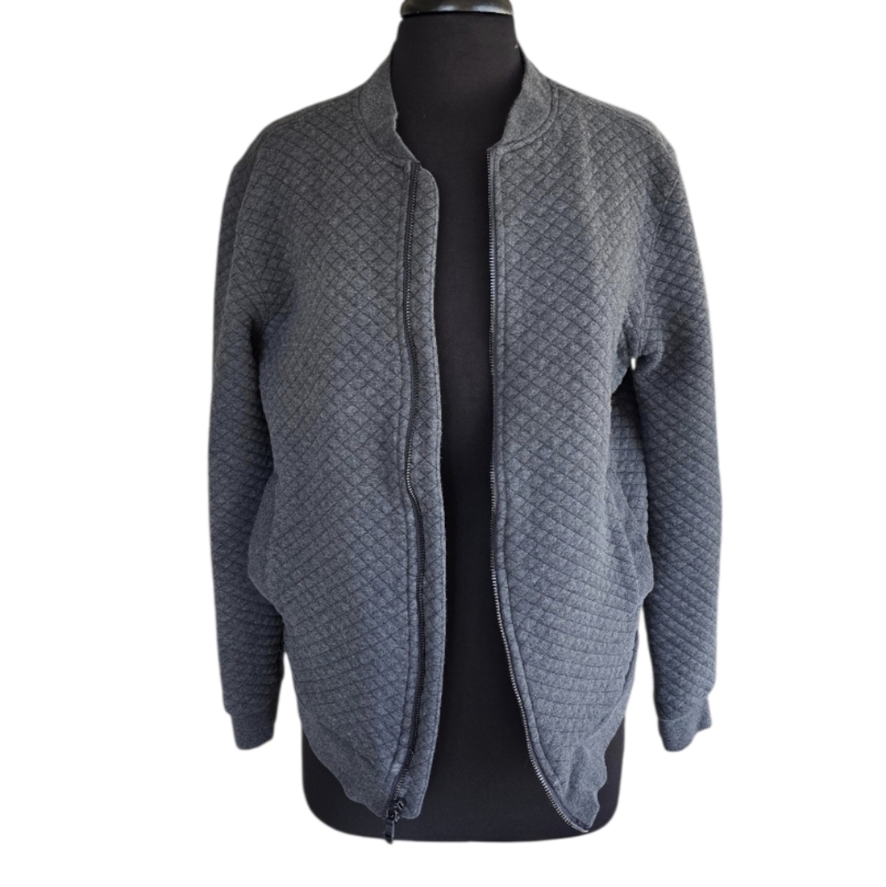 John Varvatos Luxe Gray Quilted Bomber Jacket Classic Streetwear Medium